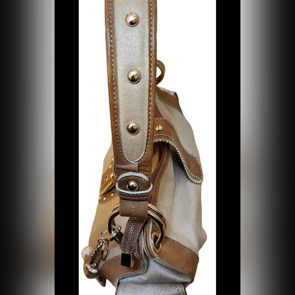 💵SOLD💵 Kathy Van Zeeland Vintage Y2K EUC Champagne & Brown Purse - Picture 9 of 10